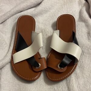 Elegant Women's Black, White, and Brown Sandals